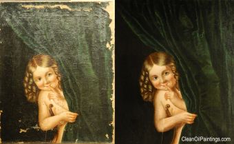 Antique oil painting restoration Cupid Before + After